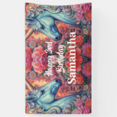 Magische eenhoorns verjaardagsbanner spandoek (Verticaal)