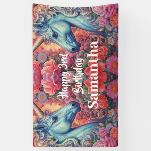 Magische eenhoorns verjaardagsbanner spandoek (Verticaal)