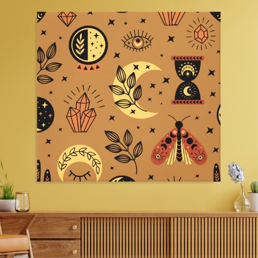 Magische elementen: betoverend naadloos patroon canvas afdruk (Insitu (Woonkamer))