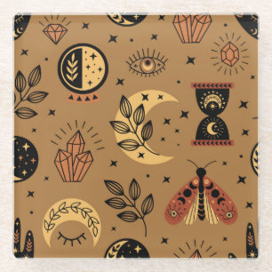 Magische elementen: betoverend naadloos patroon glazen onderzetter