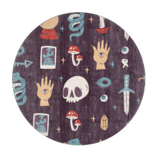 Magische elementen: schedel, tarot naadloos snijplank