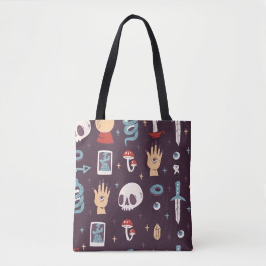 Magische elementen: schedel, tarot naadloos tote bag (Voorkant)