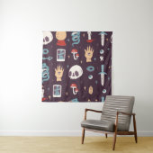 Magische elementen: schedel, tarot naadloos wandkleed (In situ)