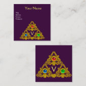 MAGISCHE ELFIC TALISMAN MONOGRAM, Gouden Paarse fa Vierkante Visitekaartje (Voorkant / Achterkant)