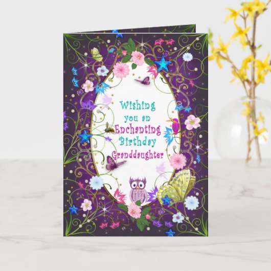 Magische en betoverende verjaardag, kleindochter kaart (Gele Bloem)