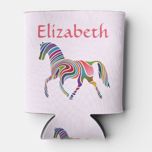 Magische en kleurrijke regenboog paard op roze blikjeskoeler (Voorkant)