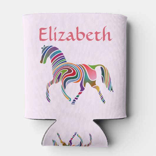 Magische en kleurrijke regenboog paard op roze blikjeskoeler (Achterkant)