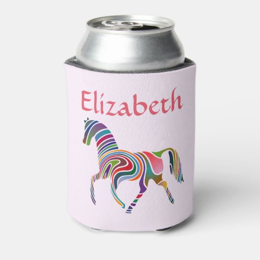 Magische en kleurrijke regenboog paard op roze blikjeskoeler (Blikje Achterkant)