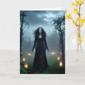 Magische, enge heks "Fijne Halloween!" Groet Kaart (Gele Bloem)