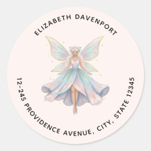 Magische Engel Fee Pastelkleuren Adres Ronde Sticker