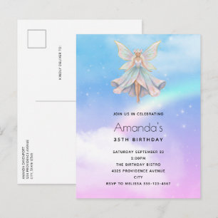Magische engel fee pastelkleuren verjaardag uitnodiging briefkaart