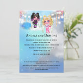 Magische engelen demonen mythische themafeest kaart (Staand voorkant)