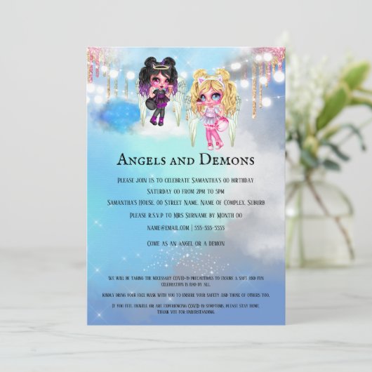 Magische engelen demonen mythische themafeest kaart (Staand voorkant)