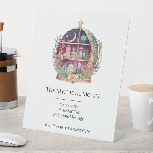 Magische Essential Oils Apothecary Yoga Crystals Reclamebord Met Voetstuk (Insitu)