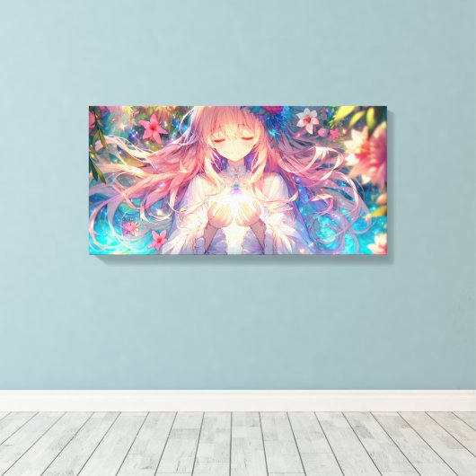 Magische Etherische Anime Meisje Canvas Afdruk (Insitu (Houten vloer))