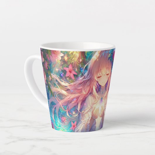 Magische Etherische Anime Meisje Latte Mok (Linkerhoek)