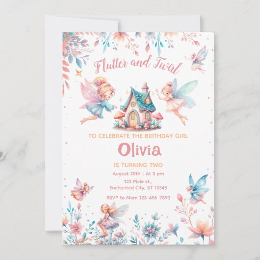 Magische Fairy Bloementuin Meisje Verjaardagsfeest Kaart (Voorkant)