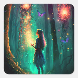 Magische fairy Enchanted Forest Fantasy Pixie Dust Vierkante Sticker