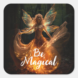 Magische Fairy Engel met Vleugels in Bos Pixie Vierkante Sticker