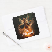 Magische Fairy Engel met Vleugels in Bos Pixie Vierkante Sticker (Envelop)