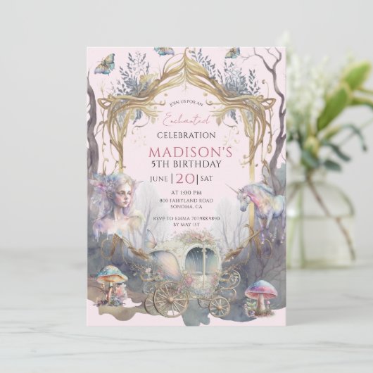 Magische fairy Fairytale vijfde verjaardag Roze Kaart (Staand voorkant)