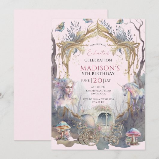 Magische fairy Fairytale vijfde verjaardag Roze Kaart (Voorkant / Achterkant)