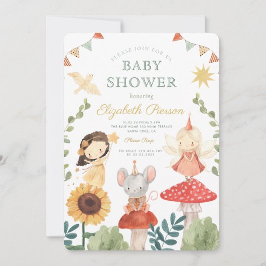 Magische Fairy Forest Mushroom Baby shower Kaart (Voorkant)