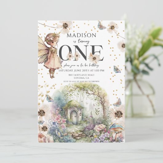 Magische Fairy Garden 1e verjaardag Kaart (Staand voorkant)