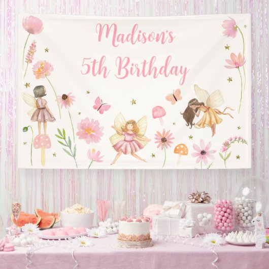 Magische Fairy Garden Floral Verjaardag Spandoek (Feest)