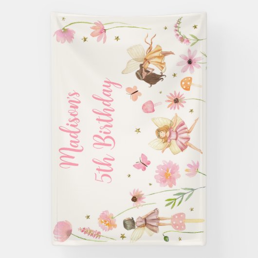 Magische Fairy Garden Floral Verjaardag Spandoek (Verticaal)