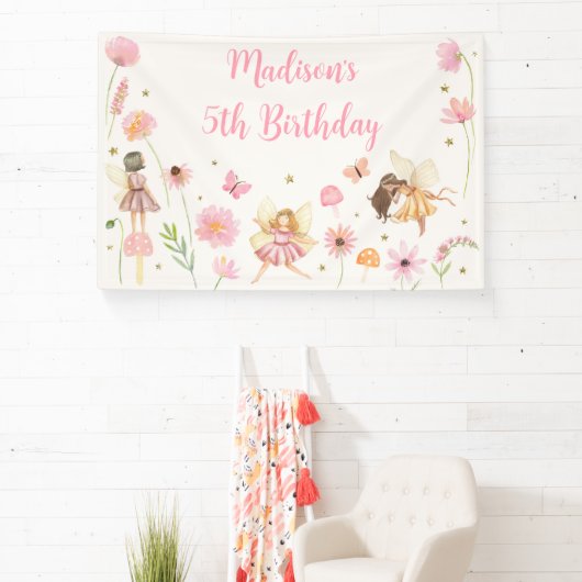 Magische Fairy Garden Floral Verjaardag Spandoek (Insitu)