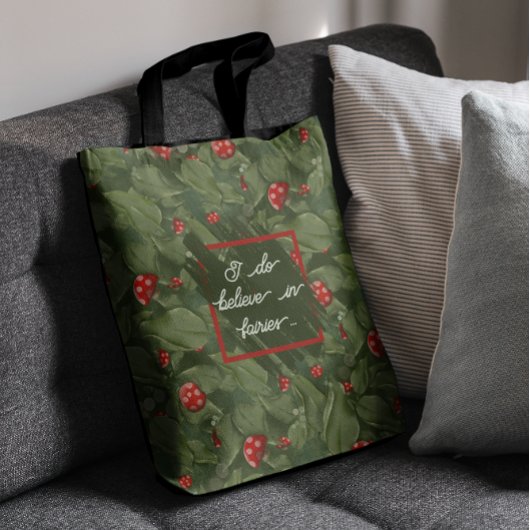 Magische Fairy Leaves & Red Toadstools Waterverf Tote Bag
