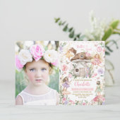 Magische Fairy Pink Paars Floral Birthday Foto Kaart (Staand voorkant)