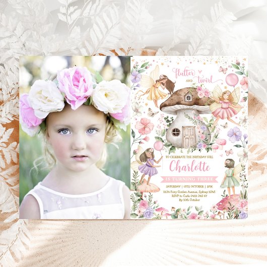 Magische Fairy Pink Paars Floral Birthday Foto Kaart