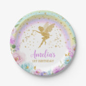 Magische Fairy Regenboog Bloemen Verjaardagspapier Papieren Bordje (Voorkant)