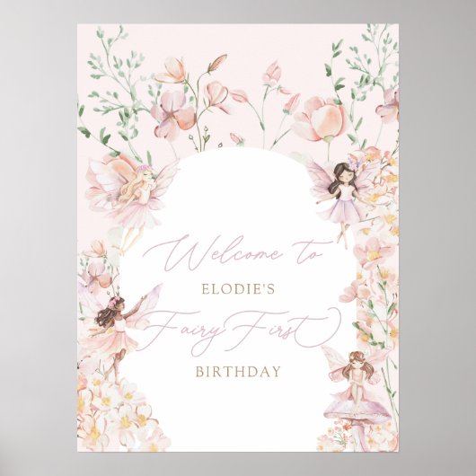 Magische Fairy Roze Bloemen Meisjes Verjaardag Wel Poster (Voorkant)