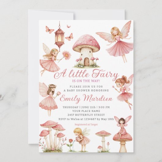 Magische Fairy Roze Blush Bloemen Tuin Baby shower Kaart (Voorkant)