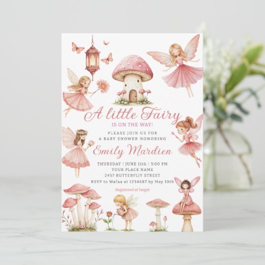 Magische Fairy Roze Blush Bloemen Tuin Baby shower Kaart (Staand voorkant)