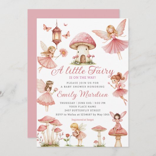 Magische Fairy Roze Blush Bloemen Tuin Baby shower Kaart (Voorkant / Achterkant)