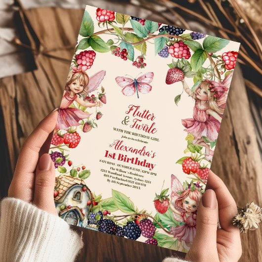 Magische Fairy Strawberry Garden Pixie 1e Verjaard Kaart