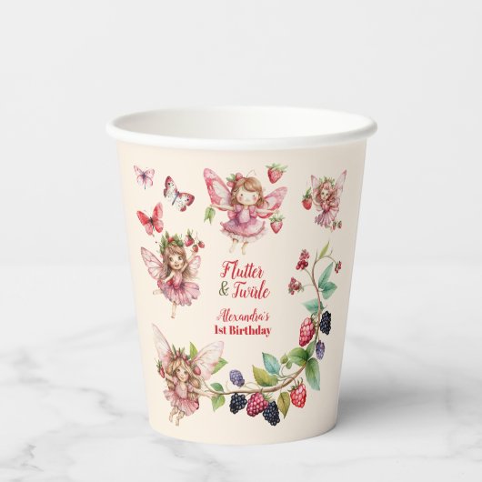 Magische Fairy Strawberry Garden Pixie 1e Verjaard Papieren Bekers (Achterkant)