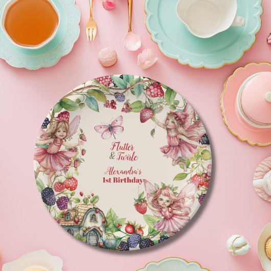 Magische Fairy Strawberry Garden Pixie 1e Verjaard Papieren Bordje