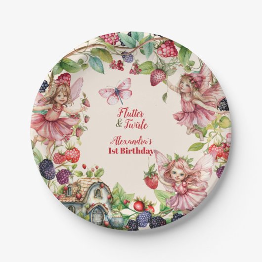 Magische Fairy Strawberry Garden Pixie 1e Verjaard Papieren Bordje (Voorkant)