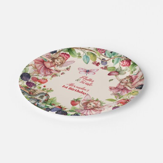 Magische Fairy Strawberry Garden Pixie 1e Verjaard Papieren Bordje (Gekanteld)