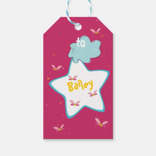 Magische Fairy Wings en Sparkles in Roze Cadeaulabel (Voorkant)