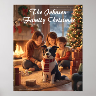 Magische Familie Kerstposter met Border Collie Poster