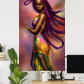 Magische fantasie Afrikaanse vrouw kleurrijk haar Poster (Thuiskantoor)