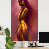 Magische fantasie Afrikaanse vrouw kleurrijk haar  Poster (Thuiskantoor)