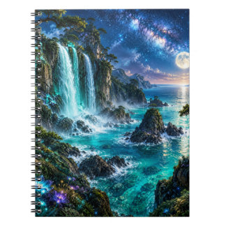 Magische Fantasie Waterval aan Oceaan Kust Onder M Notitieboek