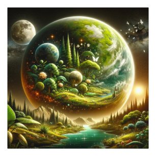 Magische fantasieplaneet met hemelse Natuur Foto Afdruk